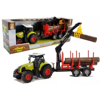 LEAN TOYS Fendt 209 S Traktor z przyczepą leśną i kłodami, skala 1:16, zielony/szary/czerwony