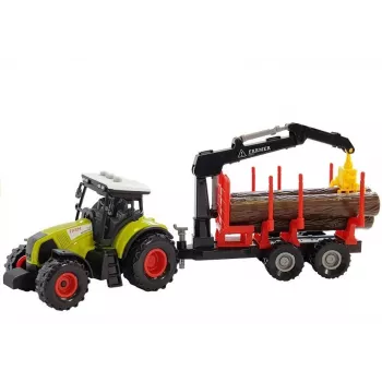 LEAN TOYS Fendt 209 S Traktor z przyczepą leśną i kłodami, skala 1:16, zielony/szary/czerwony