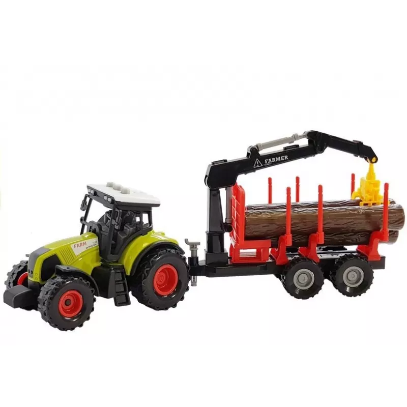LEAN TOYS Fendt 209 S Traktor z przyczepą leśną i kłodami, skala 1:16, zielony/szary/czerwony