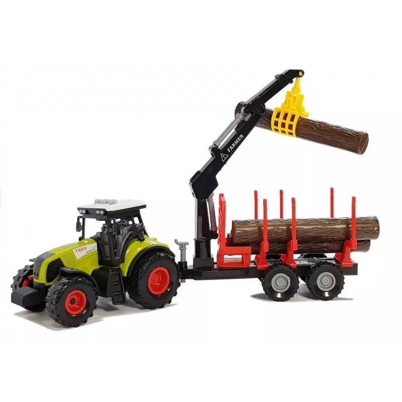 LEAN TOYS Fendt 209 S Traktor z przyczepą leśną i kłodami, skala 1:16, zielony/szary/czerwony