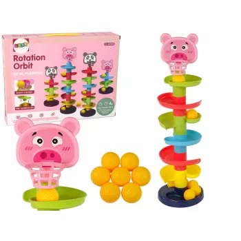 LEAN TOYS Edukacyjny Zjeżdżalnia Kul 6 Poziomów Koszyk Świnka Sortownik