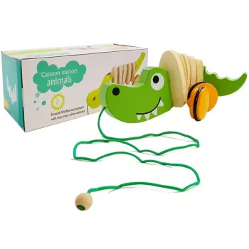 LEAN TOYS Drewniany Krokodyl na Kółkach 18cm Zabawka do Ciągnięcia