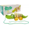 LEAN TOYS Drewniany Krokodyl na Kółkach 18cm Zabawka do Ciągnięcia