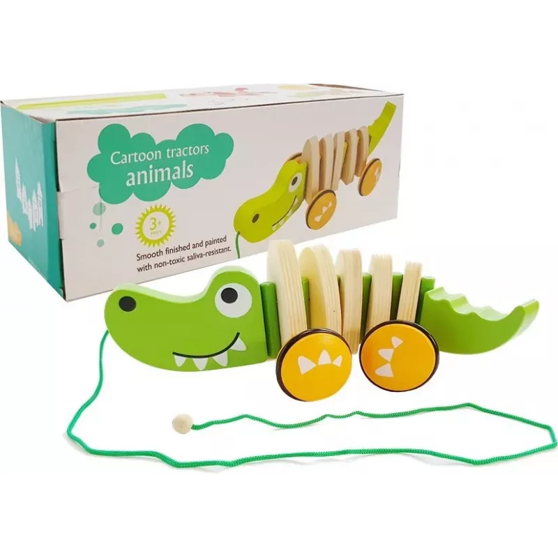 LEAN TOYS Drewniany Krokodyl na Kółkach 18cm Zabawka do Ciągnięcia