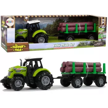 LEAN TOYS Zielony traktor z przyczepą do drewna i efektami dźwiękowymi
