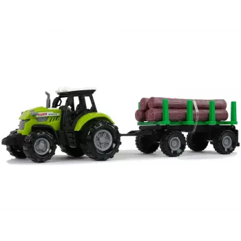 LEAN TOYS Zielony traktor z przyczepą do drewna i efektami dźwiękowymi