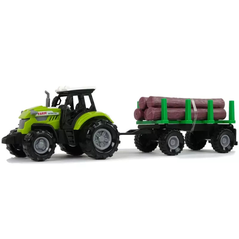 LEAN TOYS Zielony traktor z przyczepą do drewna i efektami dźwiękowymi