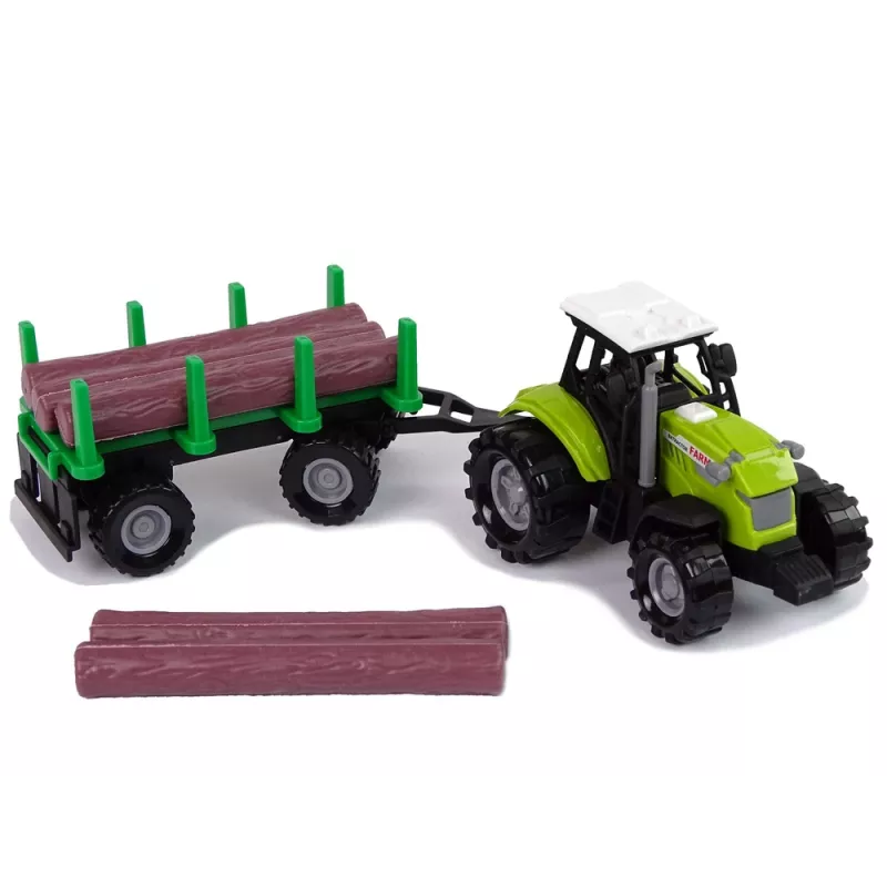 LEAN TOYS Zielony traktor z przyczepą do drewna i efektami dźwiękowymi