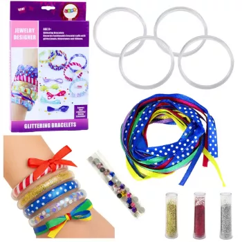 LEAN TOYS Zestaw do tworzenia bransoletek DIY z błyszczącymi wstążkami, 10 bransoletek, wiek 6+