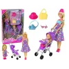 LEAN TOYS Zestaw lalka z wózkiem dla dzieci z akcesoriami – różowy wózek z miękką lalką, butelką do karmienia, kocykiem i torbą