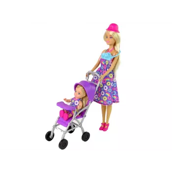 LEAN TOYS Zestaw lalka z wózkiem dla dzieci z akcesoriami – różowy wózek z miękką lalką, butelką do karmienia, kocykiem i torbą