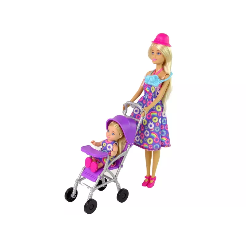 LEAN TOYS Zestaw lalka z wózkiem dla dzieci z akcesoriami – różowy wózek z miękką lalką, butelką do karmienia, kocykiem i torbą