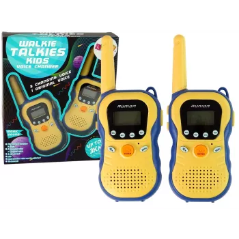 LEAN TOYS Krótkofalówki dla dzieci Żółte - Zestaw radiotelefonów PMR446 z 8 kanałami, zasięgiem do 3 km, podświetlanym LCD, latarką, VOX, klipsem do paska - 2 sztuki