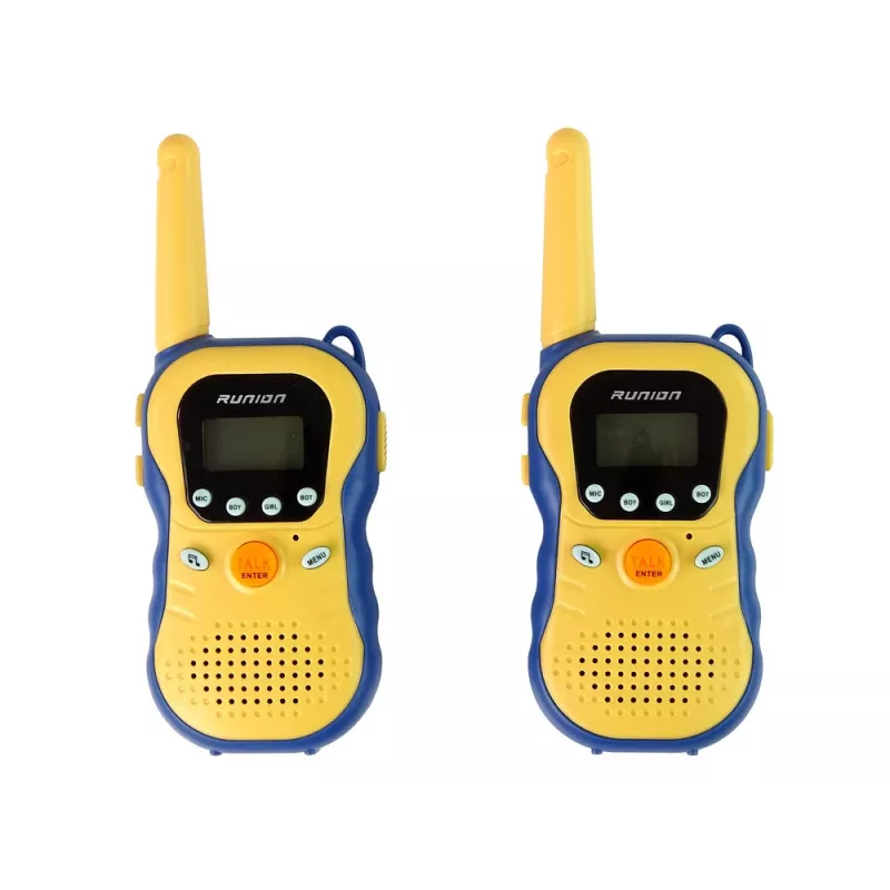LEAN TOYS Krótkofalówki dla dzieci Żółte - Zestaw radiotelefonów PMR446 z 8 kanałami, zasięgiem do 3 km, podświetlanym LCD, latarką, VOX, klipsem do paska - 2 sztuki