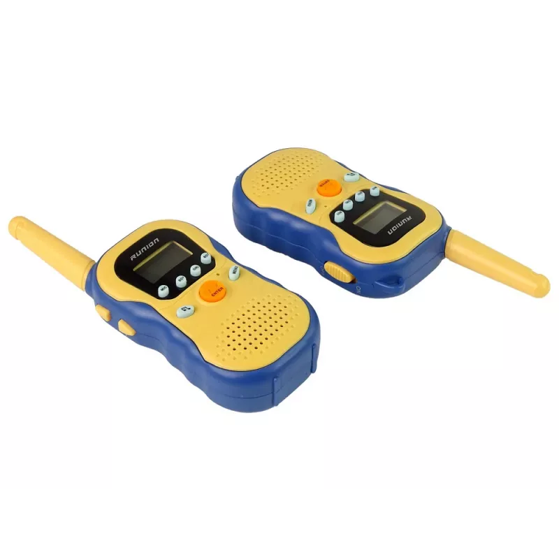 LEAN TOYS Krótkofalówki dla dzieci Żółte - Zestaw radiotelefonów PMR446 z 8 kanałami, zasięgiem do 3 km, podświetlanym LCD, latarką, VOX, klipsem do paska - 2 sztuki