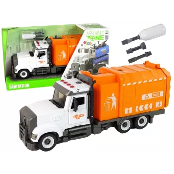 LEAN TOYS Śmieciarka do odkręcania i skręcania z akcesoriami pomarańczowa