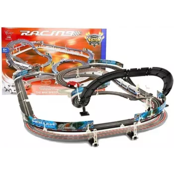 LEAN TOYS 2-w-1 Zestaw Wyścigowy Kolejka Samochodowa RC z 2 Samochodami, 3,6m Modularny Tor, Bezprzewodowe Piloty, Reflektory LED, Wiek 6+