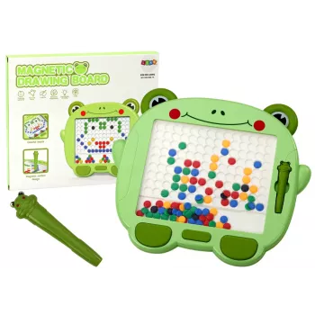 LEAN TOYS Magnetyczna tablica edukacyjna Żabka z rysikiem i zielonymi koralikami - układanka