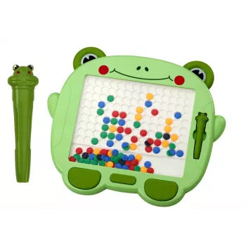 LEAN TOYS Magnetyczna tablica edukacyjna Żabka z rysikiem i zielonymi koralikami - układanka