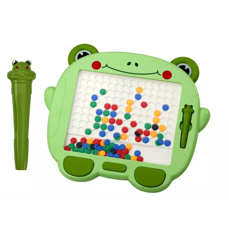 LEAN TOYS Magnetyczna tablica edukacyjna Żabka z rysikiem i zielonymi koralikami - układanka