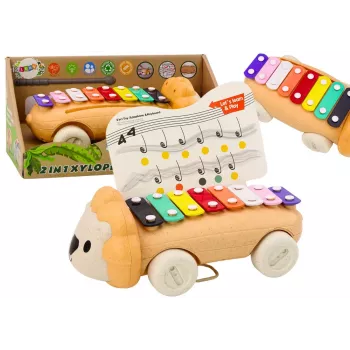 LEAN TOYS Lew Talerze na Kółkach Muzyczna Zabawka do Ciągnięcia dla Małych Dzieci, Kolorowy Instrument Edukacyjny