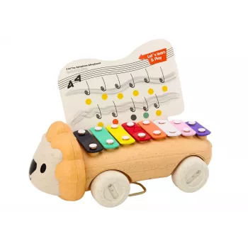 LEAN TOYS Lew Talerze na Kółkach Muzyczna Zabawka do Ciągnięcia dla Małych Dzieci, Kolorowy Instrument Edukacyjny