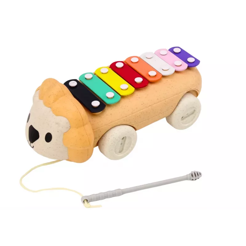 LEAN TOYS Lew Talerze na Kółkach Muzyczna Zabawka do Ciągnięcia dla Małych Dzieci, Kolorowy Instrument Edukacyjny