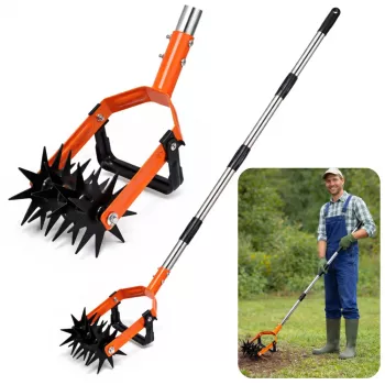 LEAN TOYS Obrotowy Odchwaszczacz Ogrodowy z Teleskopowym Uchwytem, 5-Gwiazdkowe Zęby, Regulowany 90-150 cm, Zielony/Czarny
