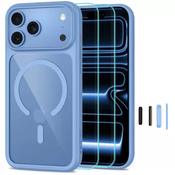 TECH-PROTECT MAGONE MagSafe przezroczyste etui z 2 zestawami szkła hartowanego na iPhone 17 Pro Max / 18 Pro Max - jasnoniebieski
