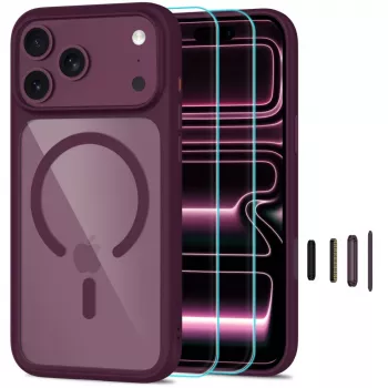 TECH-PROTECT MagOne etui MagSafe + szkło hartowane 2-pak dla iPhone 17 Pro / 18 Pro – Dark Cherry/Clear
