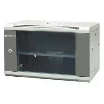 EMITER EM/AP6406 19-calowa szafa sieciowa ścienna 6U, 600x450x370 mm, drzwi ze szkła hartowanego, stal, czarna
