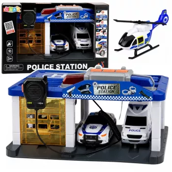 LEAN TOYS Komisariat Policji z Garażem, 2 Samochody, Helikopter, Krótkofalówka, Światła i Dźwięki | 31588