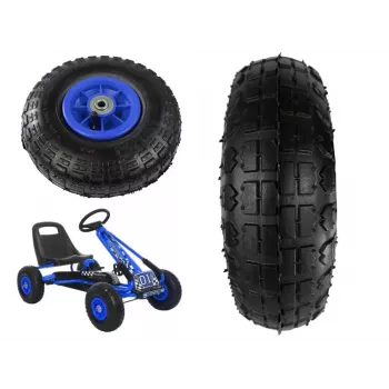 LEAN TOYS Gokart Wheel A15 Blue - 280 mm pneumatyczne koło zapasowe z otworem 12 mm, bieżnikiem terenowym, łożyskami kulkowymi, zaworem Schradera, dętka w zestawie