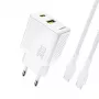 Dudao A27TCEU PD 30W GaN ładowarka ścienna USB-A USB-C z kablem USB-C - biała