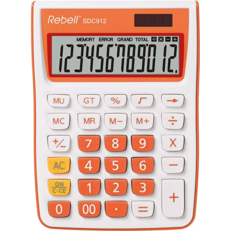 Kalkulator półbiurkowy REBELL RE-SDC912OR BX, 12-cyfrowy LCD, zasilanie dwusystemowe, czarno-srebrny