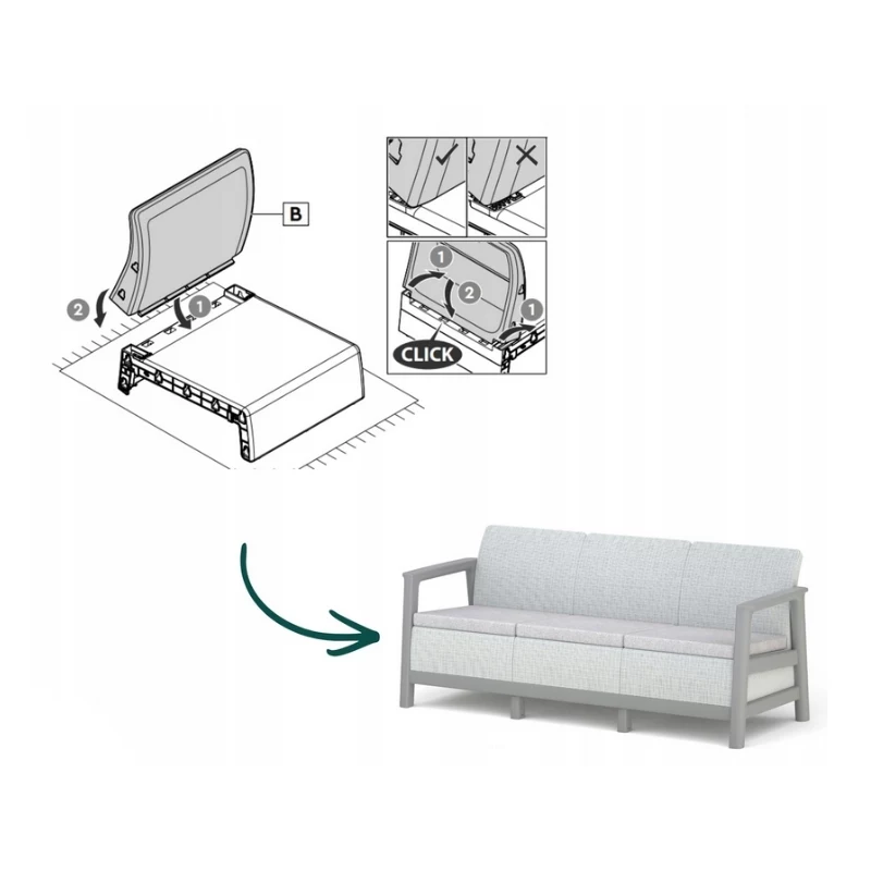 KETER Sofa ogrodowa trzyosobowa Scandi Linea 3 Seater Sofa jasnoszara/ciemnoszara stalowa