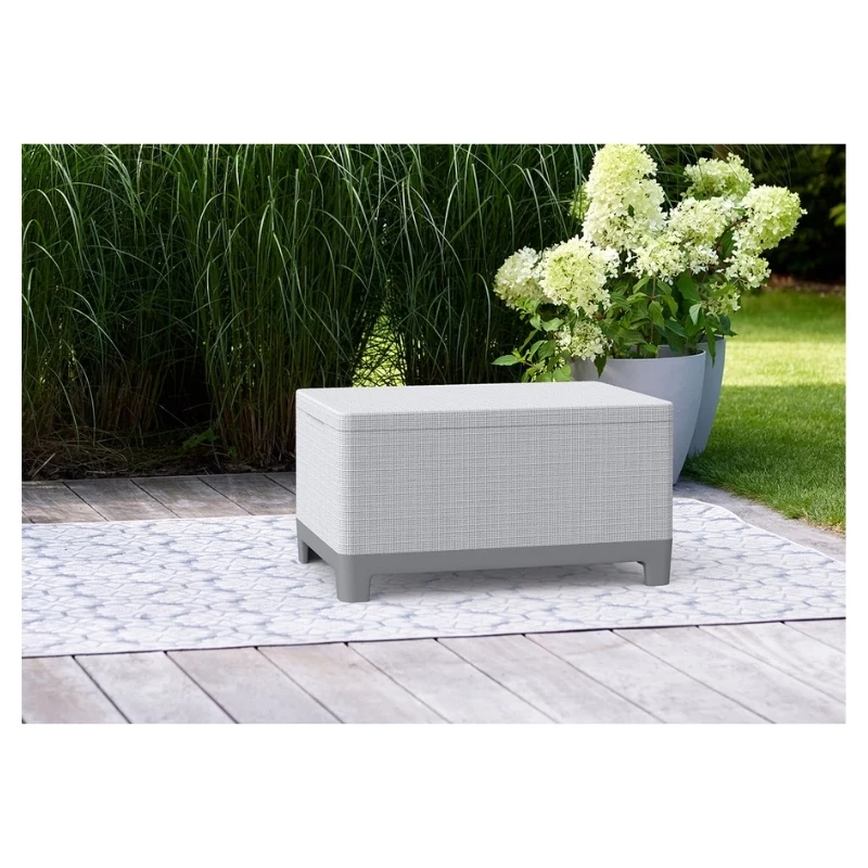 KETER Stół ogrodowy/skrzynia do przechowywania Scandi Storage Table jasnoszary/ciemnoszary stalowy