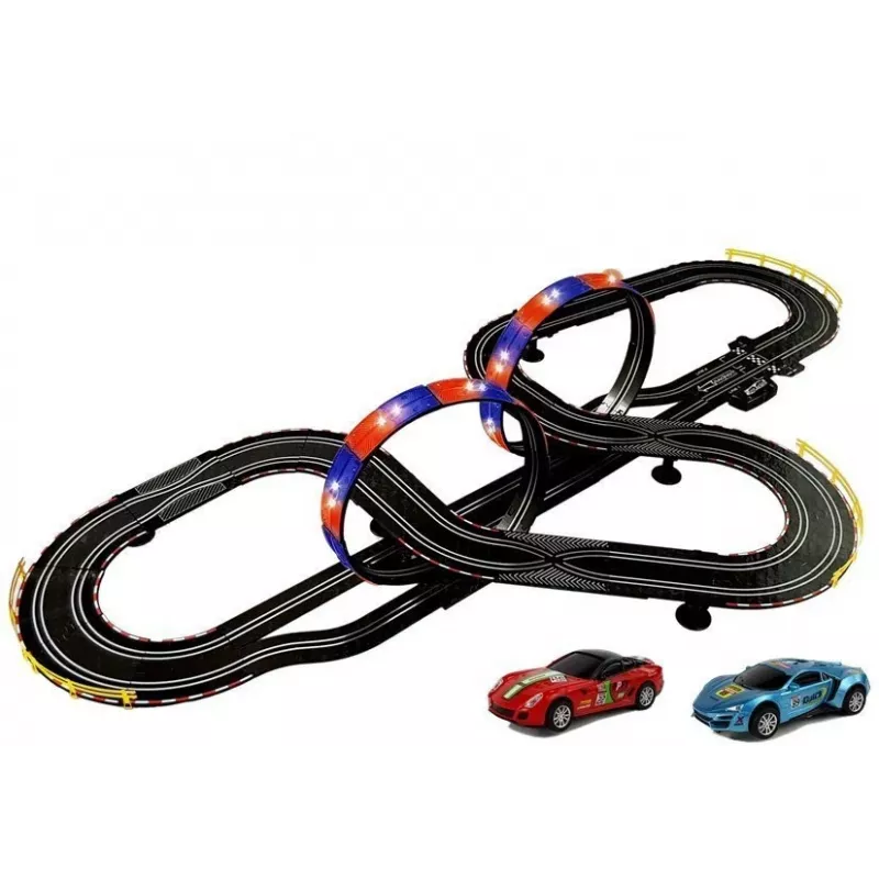 LEAN TOYS Tor wyścigowy 2 Samochody Top Turbo Światła 7,6 m długości