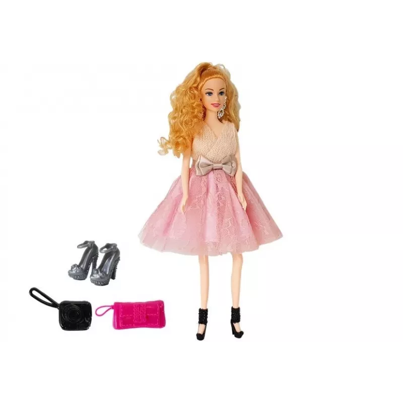 LEAN TOYS Lalka modelka, jasnowłosa 28 cm, torebka, wysokie obcasy