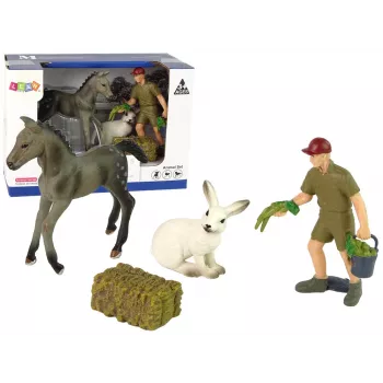 LEAN TOYS Zestaw figurek zwierząt Koń Szary Zając Rolnik