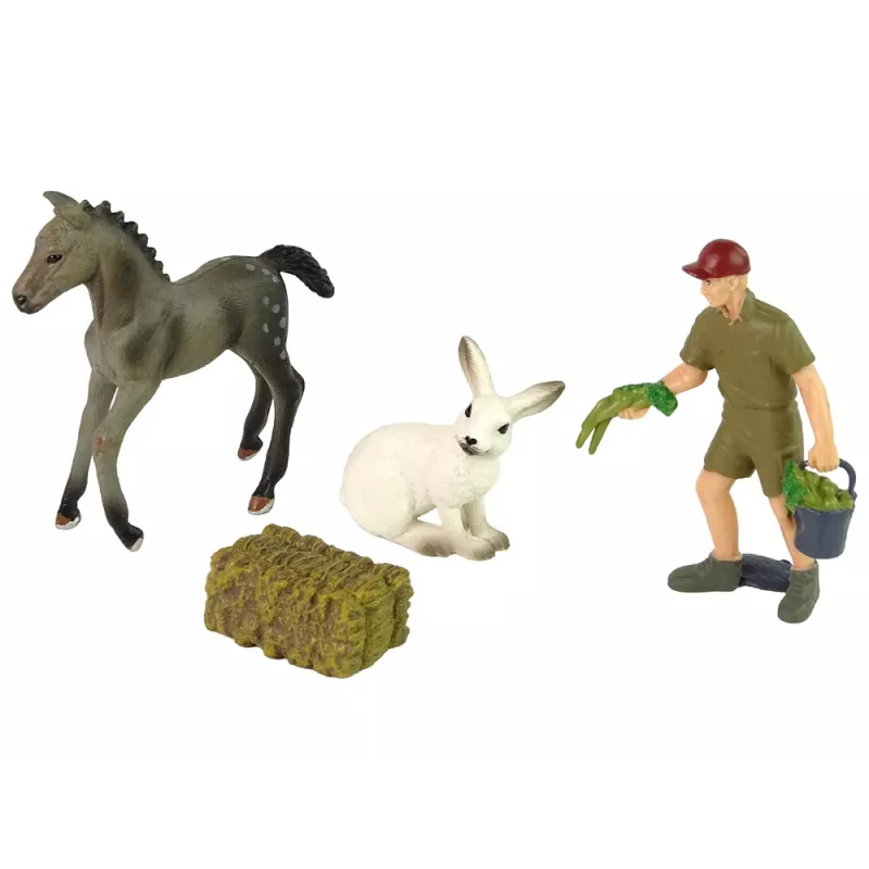 LEAN TOYS Zestaw figurek zwierząt Koń Szary Zając Rolnik