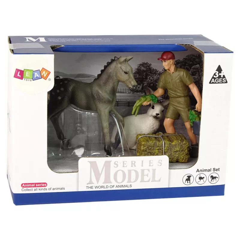 LEAN TOYS Zestaw figurek zwierząt Koń Szary Zając Rolnik