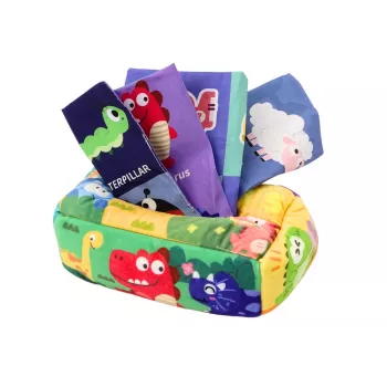 LEAN TOYS Miękka Chusteczkowa Puszka z 6 Tkaninami i 3 Szeleszczącymi Kolorowymi Chusteczkami