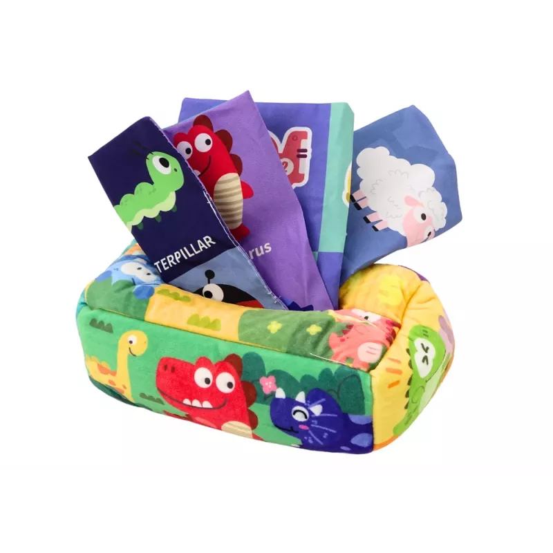 LEAN TOYS Miękka Chusteczkowa Puszka z 6 Tkaninami i 3 Szeleszczącymi Kolorowymi Chusteczkami