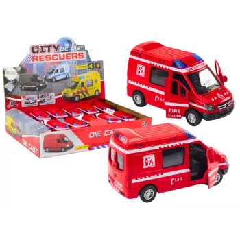 LEAN TOYS Wóz strażacki 1:32 Otwierane drzwi Światła Dźwięki Napęd Czerwony