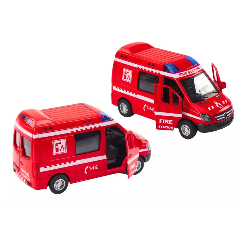 LEAN TOYS Wóz strażacki 1:32 Otwierane drzwi Światła Dźwięki Napęd Czerwony