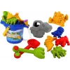 LEAN TOYS Zestaw wiaderko do piasku z prysznicem, łopatką, grabkami, foremkami, dinozaurami