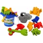 LEAN TOYS Zestaw wiaderko do piasku z prysznicem, łopatką, grabkami, foremkami, dinozaurami
