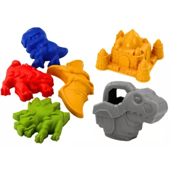 LEAN TOYS Zestaw wiaderko do piasku z prysznicem, łopatką, grabkami, foremkami, dinozaurami