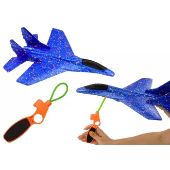 LEAN TOYS Samolot myśliwski ze styropianu z niebieską wyrzutnią procą